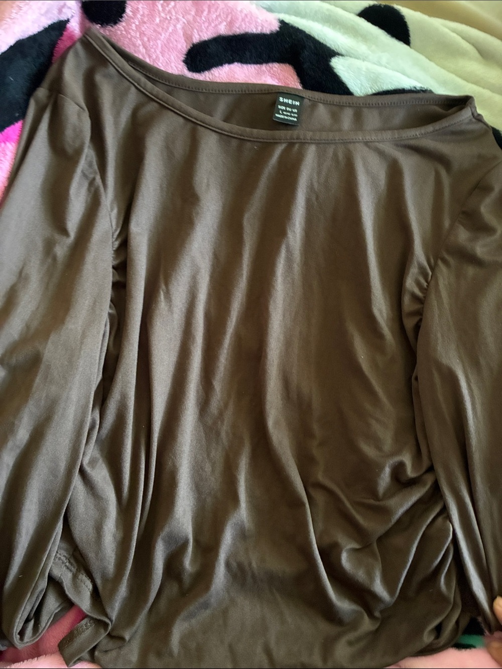 SHEIN Brown Off-Shoulder Long Sleeve Tunic Top